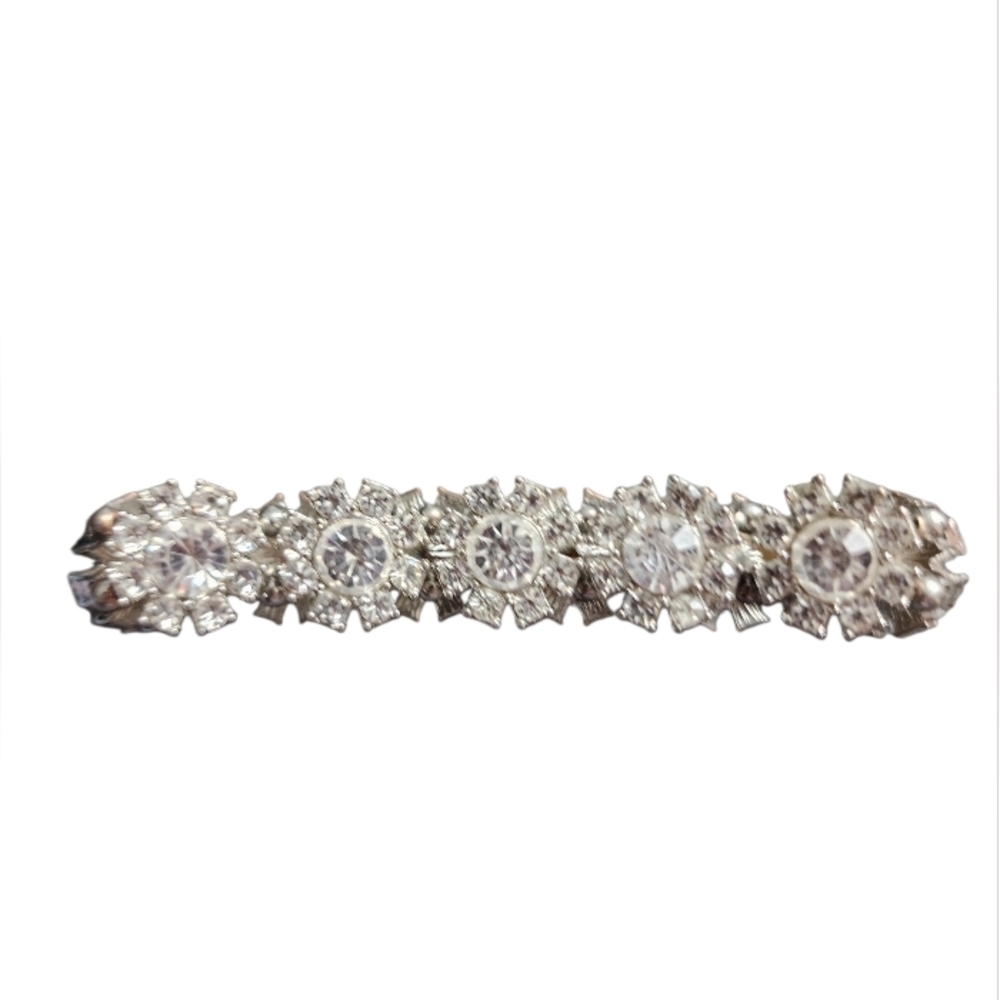 Vintage Silvertone Crystal Floral Bracelet